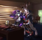  1boy 1girl 2017 anthro anthro/anthro anthro_only antlers areola ass blue_eyes bottomless breasts brown_fur cervine cheating clenched_teeth clothed clothing cloven_hooves cum cum_drip cum_on_butt cum_on_ground deer dripping duo erect_nipples exposed_breasts eyelashes female_anthro fingerless_(marking) footwear friendship_is_magic from_behind_position fur furry hair half-closed_eyes high_heels hooves horn inside legwear lipstick long_hair make_up makeup male male/female male_anthro mammal my_little_pony neck_tie nipples office open_mouth partially_clothed purple_areola purple_hair purple_nipples rarity red_eyes red_lipstick sex shoes siroc stockings teeth unicorn_horn unprofessional_behavior wavy_hair white_fur 
