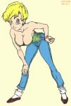  1girl art babe bent_over big_breasts blonde_hair blue_eyes breasts cleavage dragon_ball dragon_ball_z erasa hanging_breasts leaning leaning_forward nr_1231 short_hair smile strapless tubetop 
