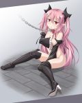  1_girl blush chains collar dungeon embarrassed fangs gothic_lolita high_heel_boots krul_tepes nude owari_no_seraph red_eyes slave thigh_high_boots vampire 