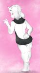  anthro asriel_dreemurr ass backsack blush bottomless caprine clothed clothing digitigrade dutch_angle furry goat horn looking_at_viewer looking_back mammal rear_view standing testicles undertale v-d-k video_games virgin_killer_sweater 