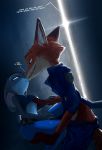  1_boy 1_female 1_girl 1_male 2017 anthro anthro/anthro anthro_only assisted_exposure canine clothed clothing clothing_lift dialogue disney duo english_text eye_contact female female_anthro fox furry grope half-closed_eyes hand_on_chest imminent_sex judy_hopps lagomorph lens_flare male male/female male_anthro mammal nick_wilde outdoors police police_uniform rabbit shirt shirt_lift sitting standing text thewyvernsweaver undressing uniform zootopia 