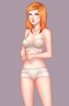  1girl blue_eyes bra breasts female female_human female_only ginny_weasley harry_potter human looking_at_viewer mostly_nude panties red_hair redhead see-through see-through_bra solo standing 