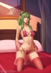  1girl 1girl 1girl alluring bare_midriff bed bedroom bedroom_eyes bra breasts deilan12 female_only fire_emblem fire_emblem_awakening g-string green_eyes green_hair indoors kneel lingerie long_hair looking_at_viewer midriff nintendo on_bed panties pillow pink_lingerie pink_panties pink_stockings pointy_ears ponytail sideboob small_breasts smile stockings stockings tiki_(adult)_(fire_emblem) tiki_(fire_emblem) underwear undressing 
