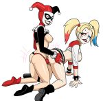  2_girls 2girls batman_(series) batman_the_animated_series dc dc_comics dcau doggy_position dual_persona female/female female_only hahaboobies harleen_quinzel harley_quinn hentai-foundry nude selfcest sex strap-on suicide_squad yuri 