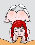  all_fours big_ass big_breasts breasts erect_nipples fellatio knee_socks oral pov redhead 