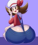 1girl ass big_ass big_breasts bottom_heavy breasts brown_eyes brown_hair bubble_ass bubble_butt clothed clothed_female dat_ass fat_ass female_focus female_only from_behind full_of_gas fully_clothed happy hat huge_ass large_ass looking_at_viewer looking_back lyra_(pokemon) massive_ass mechspazer minishorts nintendo pok&eacute;mon pokemon pokemon_hgss purple_background ribbon seductive sexy sexy_ass sexy_body sexy_breasts sexy_pose shorts sideboob simple_background sitting smelly_ass solo_female thick_ass twin_tails wide_hips
