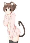  animal_ears animal_tail blush cat_ears cat_tail cute hoodie jacket looking_at_viewer neko neko_girl no_bra no_shirt 