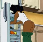  1_female 1_girl 1_human bent_over black black_hair butt clothed dark-skinned_female das_booty dc_comics dcau female female_human female_only fridge hair human human_only indoors kitchen pants_down pig_tails sharon_hawkins solo standing static_shock 