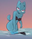  &lt;3 &lt;3_eyes 1girl 1girl 2017 anthro ass bikini blue_fur bottomless breasts cartoon_network cat cleavage clothed clothing dbaru digital_media_(artwork) feline fur furry half-closed_eyes looking_at_viewer mammal nicole_watterson raised_tail red_eyes simple_background smile swimsuit the_amazing_world_of_gumball undressing water whiskers zeigram 