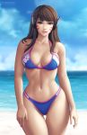 1_girl 1girl alluring beach big_breasts bikini breasts cleavage d.va d.va_(overwatch) female female_abs female_only flowerxl looking_at_viewer multicoloured_thong outdoor outside overwatch solo solo_female standing thong