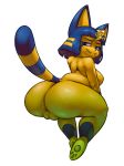  1girl 2017 alpha_channel animal_crossing ankha ankha_(animal_crossing) anthro areola ass bedroom_eyes big_ass black_eyes black_nose blue_fur blue_hair breasts cat egyptian eyelashes fangs feet feline fur furry hair half-closed_eyes headdress looking_at_viewer looking_back mammal multicolored_fur naughty_face nintendo nude pawpads plump_labia presenting presenting_hindquarters pussy raised_tail rear_view seductive short_stack sideboob simple_background slightly_chubby smile striped_tail stripes teckworks thick_thighs transparent_background video_games yellow_fur 