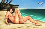1girl beach big_breasts breasts female female_only final_fantasy final_fantasy_x final_fantasy_x-2 looking_at_viewer nipples nude ocean outside palm_tree pussy radprofile_(artist) solo solo_female yuna yuna_(ff10)