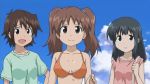  3_girls 3girls anime bikini breasts cleavage happy medium_breasts mochizuki_tomomi multiple_girls orange_bikini shinryaku!_ikamusume smile squid_girl tomomi_mochizuki 