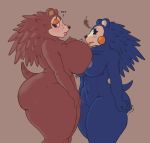  ... 1girl 2017 animal_crossing anthro ass big_ass big_breasts blush breast_size_difference breasts duo furry hedgehog huge_ass jealous mabel_able mammal nintendo nude porcupine rodent sable_able sibling sideboob signirsol simple_background sisters thick_thighs video_games wide_hips 