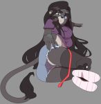  1girl 1girl anthro ass clothed clothing feline furry hair heterochromia lion long_hair looking_at_viewer lying mammal on_side polywomple 