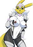 1girl 1girl 2017 alpha_channel anthro areola big_breasts breasts digimon erect_nipples furry navel nipples pussy renamon yawg 