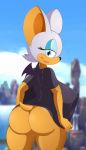  1girl 2017 anthro areola ass bat big_ass bottomless breasts clothed clothing erect_nipples furry highres huge_ass huge_breasts hyper hyper_breasts large_ass looking_at_viewer mammal mostly_nude nipple_bulge nipples rouge_the_bat sega smile sonic_(series) wings 