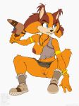  1girl 1girl 2017 annonguy anthro areola armband armpits badger boomerang bottomless breasts clitoral_hood clitoris clothed clothing erect_nipples footwear furry high_res holding_object jewelry mammal mustelid necklace nipples open_shirt pussy sega sonic_boom spread_legs spreading sticks_the_jungle_badger tyelle_niko 