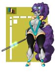1girl anthro breasts cameltoe canine clothed clothing furry looking_at_viewer mammal nipple_bulge nite original solo staff standing tight_clothing wide_hips