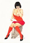  freckles glasses miniskirt nipple one_breast_out scooby-doo socks thighs velma_dinkley 