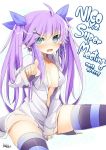  2012 cute date dated fang looking_at_viewer no_bra purple_hair shirt_open sideboob twin_tails twitter 