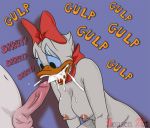 1boy 1girl anthro avian bird bow breasts cum cum_in_mouth cum_inside daisy_duck disney duck feathers furry inusen male male/female nipples oral penis testicles white_feathers