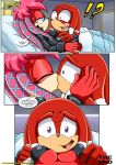  a_strange_affair bbmbbf black_spots blue_eyes comic head_on_breasts kissing laying_down laying_on_bed lien-da mobius_unleashed palcomix purple_eyes red_fur rutan_the_echidna sega shocked_eyes sonic_the_hedgehog_(series) white_tips 