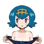 areolae bloggerman blue_swimsuit blush embarrassed freckles game_freak lana looking_away looking_to_the_side nintendo non-english_tag pokemon pokemon_(anime) pokemon_(game) pokemon_(series) pokemon_sm removing_swimsuit small_breasts suiren_(pokemon) sweatdrop swimsuit swimsuit_aside tan tan_line undressing upper_body うごたまろ 