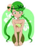  :) bikini bikini_top cute dark-skinned_female dark_skin flower green_bikini green_eyes green_hair hair_flower hair_ornament long_hair looking_at_viewer mallow mallow_(pokemon) mao_(pokemon) ookamiuo plate pokemon pokemon_(anime) pokemon_sm twintails 
