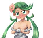  blush cute embarrassed flower green_eyes green_hair hair_flower looking_at_viewer mallow mallow_(pokemon) mao_(pokemon) pokemon pokemon_sm porkyman twin_tails wavy_mouth 