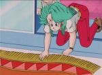  all_fours anime ass bulma_brief carpet crawling dragon_ball dragon_ball_z gif jeans krillin round_ass window 
