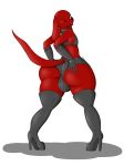  1girl 2015 anthro ass big_ass canine clifford clifford_the_big_red_dog clothing dog ear_piercing furry girly gloves hand_on_butt high_res huge_ass long_ears looking_at_viewer male mammal one_eye_closed piercing rear_view simple_background smile standing suirano thigh_high_boots white_background 