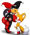  1girl 2017 anthro areola bat batman_(series) big_breasts blush breasts canine cosplay dc dc_comics digitaldomain123 duo erect_nipples erection fox furry harley_quinn high_res huge_breasts male mammal miles_&quot;tails&quot;_prower nipples penis rouge_the_bat sega smile testicles 