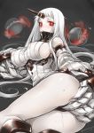  1girl ass big_breasts blush breasts claws clothed clothing erect_nipples hair hand_on_butt harbour_princess high_res horn humanoid hybrid kantai_collection long_hair looking_back machine monster nipples okitakung65 pale_skin pose pussy_juice red_eyes seaport_hime white_hair 