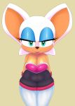  1girl anthro bat big_breasts breasts cleavage clothed clothing eyeshadow female female_only furry gloves green_eyes hands_behind_back large_breasts legwear looking_at_viewer makeup mammal punkinillus rouge_the_bat sega simple_background sonic_(series) standing stockings 