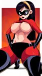  1_girl 1girl big_breasts black_hair boots breasts brunette erect_nipples female female_human flashing gloves human long_black_hair long_hair mask no_bra solo the_incredibles thighs violet_parr 