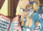  1boy 1girl anthro breasts cleavage down_blouse downblouse furry human human_male_on_female_anthro lola_bunny looney_tunes 