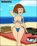  beach big_breasts bikini bikini_bottom bikini_top cameltoe danny_phantom erect_nipples madeline_fenton micro_bikini mini_bikini pussy sea sexfightfun smiley_face swimsuit 