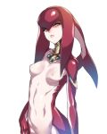  1girl ban blush breasts breath_of_the_wild clavicle completely_nude fins fish_girl functionally_nude gills high_resolution jewelry looking_at_viewer medium_breasts mipha modesty_nude monster_girl mostly_nude navel nipples no_bra no_panties no_pants nopan nude nude_female out-of-frame_censoring parted_lips princess_mipha simple_background small_breasts stomach the_legend_of_zelda upper_body white_background zora 
