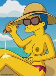  bikini_bottom breasts hat marge_simpson nipples smile sunglasses the_simpsons thighs topless 