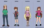 1boy 3_girls big_breasts breasts cleavage dipper_pines double_v female garabatoz gravity_falls mabel_pines male pacifica_northwest v wendy_corduroy wink
