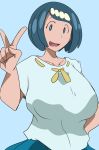 :d big_breasts female_only freckles huge_breasts lana&#039;s_mother looking_at_viewer pokemon pokemon_(anime) pokemon_sm solo_female suiren&#039;s_mother suitekiya2 upper_body v