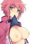  anime big_breasts ecchi flashing hentai nipples pink_hair short_hair standing 