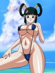 1girl beach big_breasts bikini blue_bikini blue_nails breasts cute dicasty dicasty1 dragon_ball dragon_ball_super dragon_ball_z female_only first_porn_of_character looking_at_viewer nail_polish painted_nails smile solo_female swimsuit yurin