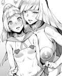 aether_foundation alternate_hair_style alternate_hairstyle covered_nipples greyscale lillie lillie_(pokemon) looking_at_viewer lusamine milf monochrome mother*daughter mother_&amp;_daughter pokemon pokemon_(game) pokemon_sm shugabito sugarbeat