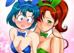  2girls ami_mizuno bare_shoulders big_breasts bishoujo_senshi_sailor_moon blue_eyes blue_hair blush breasts brown_hair bunny_ears bunny_girl bunnysuit cleavage clothed duo female female_only green_eyes kino_makoto makoto_kino mizuno_ami pirochi sailor_jupiter sailor_mercury sailor_moon yuri 