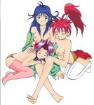 3girls bloodberry_(saber_j) blue_hair breasts cherry_(saber_j) female_only lime_(saber_j) nipples nude_female purple_hair red_hair saber_marionette_j sisters topless_female trio white_background