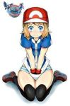  artist_request blue_panties cosplay embarrassed looking_at_viewer panties pokemon pokemon_(anime) pokemon_xy satoshi_(pokemon) serena serena_(pokemon) wavy_mouth 