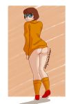  ass glasses looking_over_shoulder scooby-doo shaved_pussy shoes smile socks sweater thighs velma_dinkley 