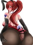  1girl ass ass_grab big_ass blush bunnysuit buttjob clothed erza_scarlet fairy_tail fishnet fishnet_pantyhose looking_back penis red_hair redhead rubbing tights 
